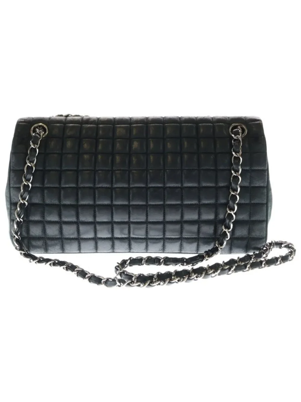 Chanel Choco Bar Chain Shoulder Bag S Flap Black Lambskin Silver